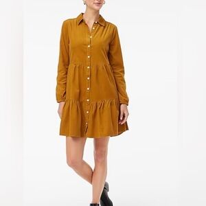 J. Crew Mustard Tiered Button-Front Midi Shirt Dress